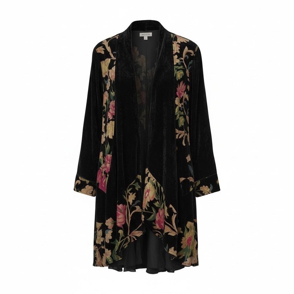 Soft Surroundings Velvet Kimono Jacket Boho Whimsigoth Romantic Black Silk Small